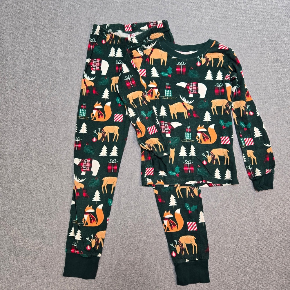 PJ Place Holiday Pajama Set Size 7 Christmas Woodland Animals Forest Print